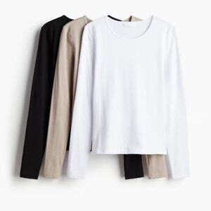 2 Pack H&M White Long Sleeve Jersey Tee M